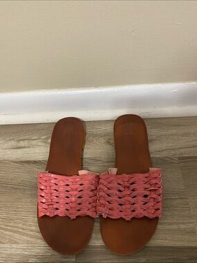 BEAST FASHION Coral Pink Woven Slide Sandals
